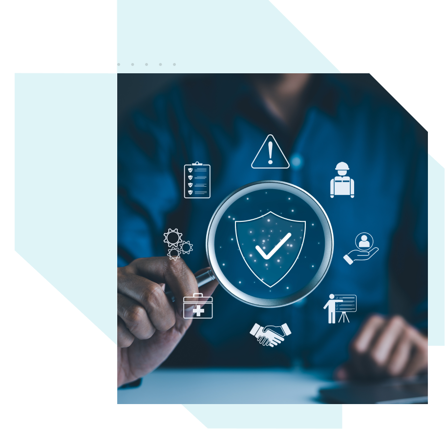 Illustration of data security shields and compliance badges